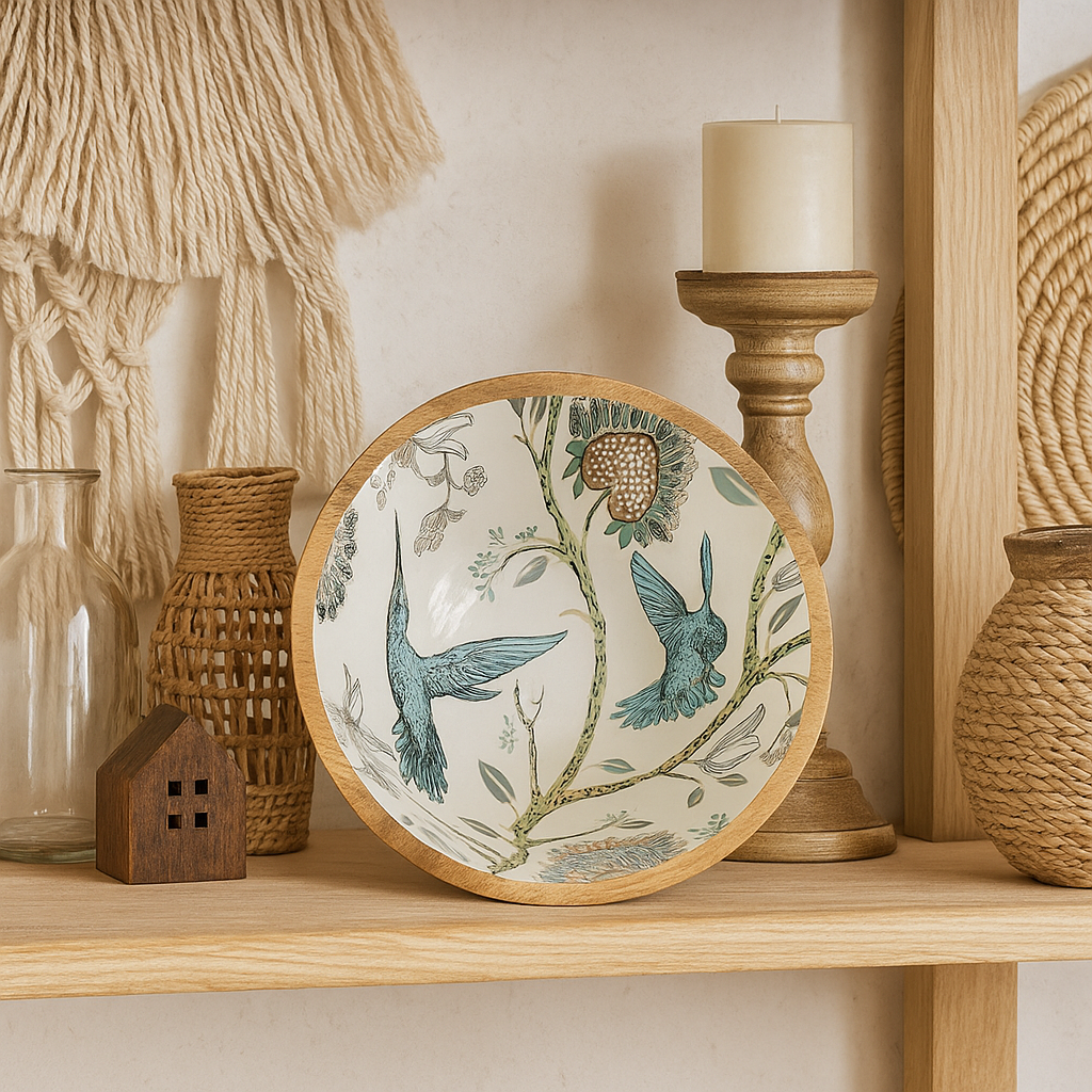 Handcrafted HummingBird Wooden Bowl