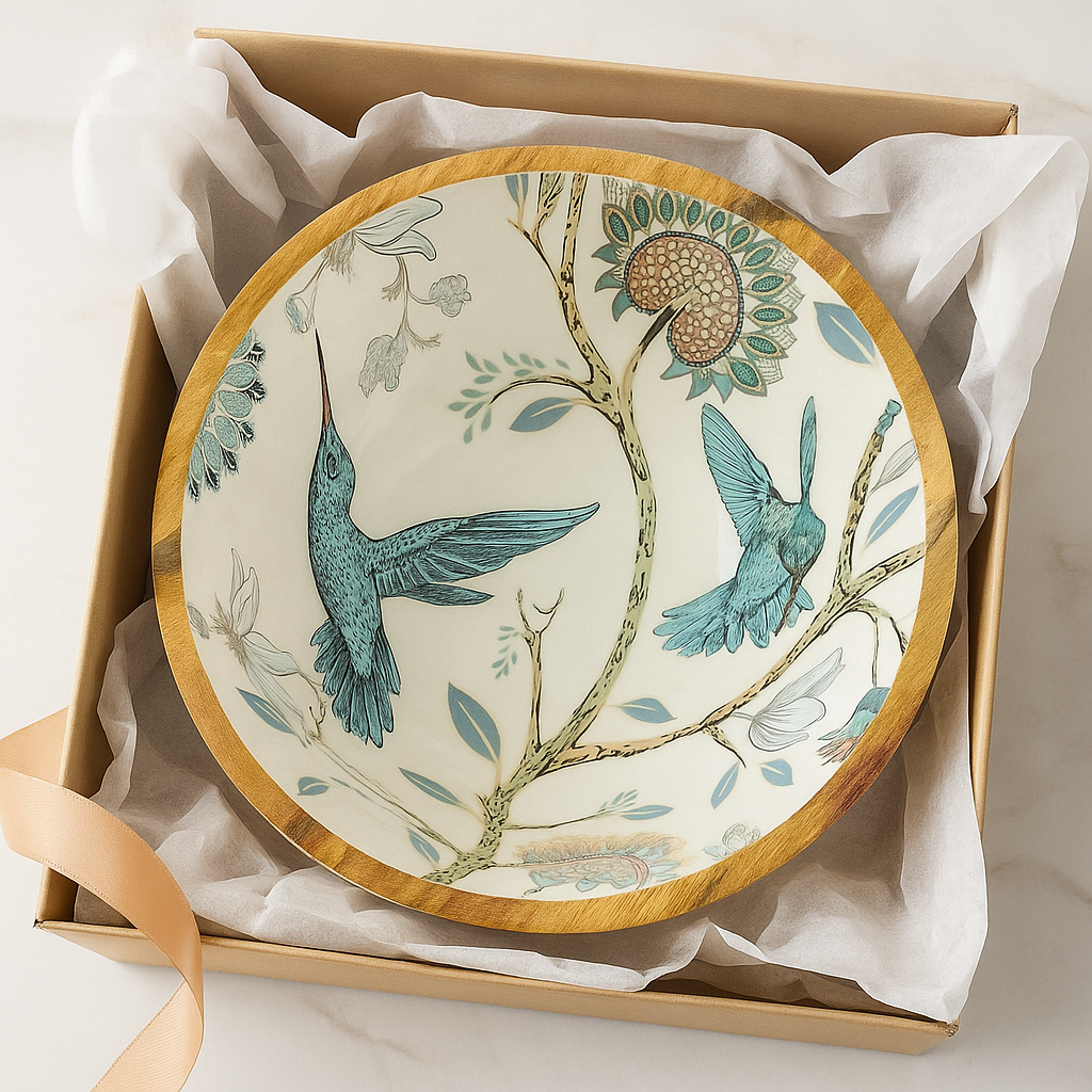 Handcrafted HummingBird Wooden Bowl