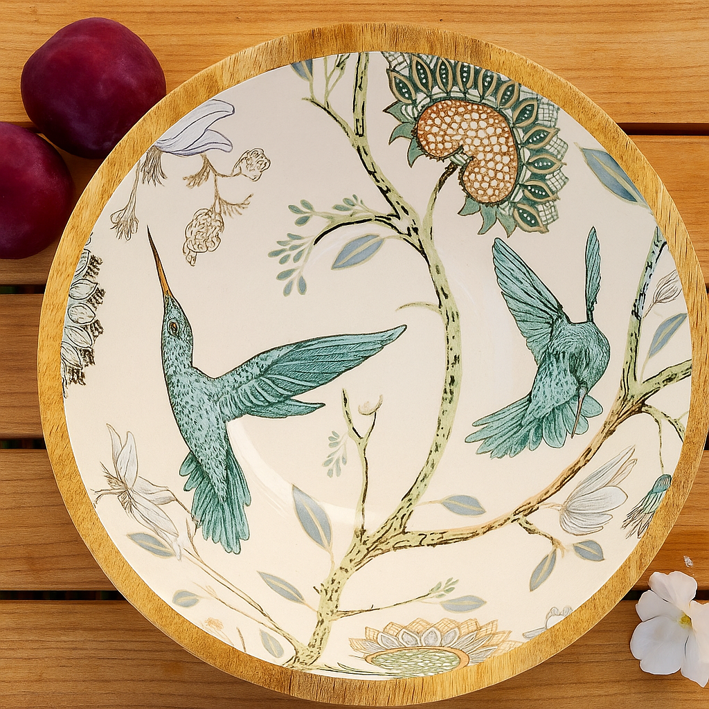 Handcrafted HummingBird Wooden Bowl