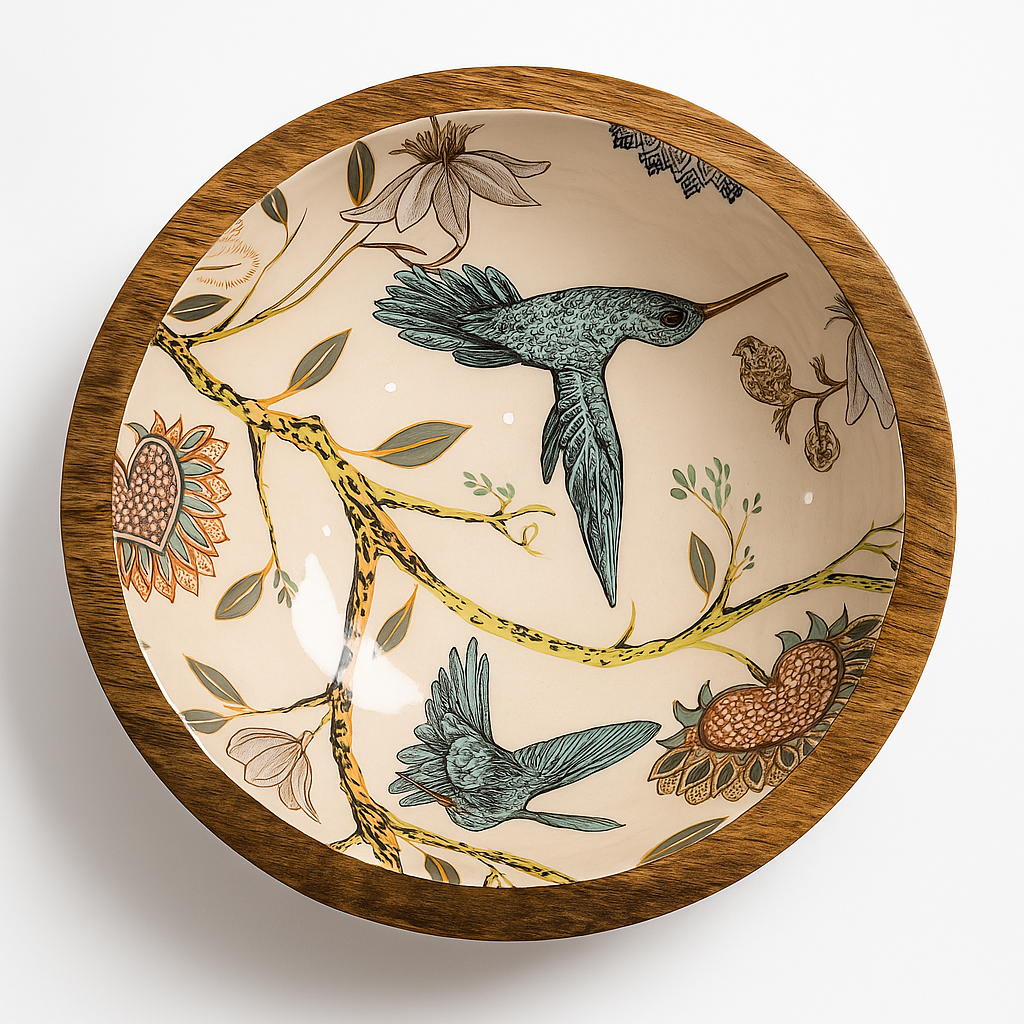 HummingBird Handmade Small Resin wooden Fruit Bowl