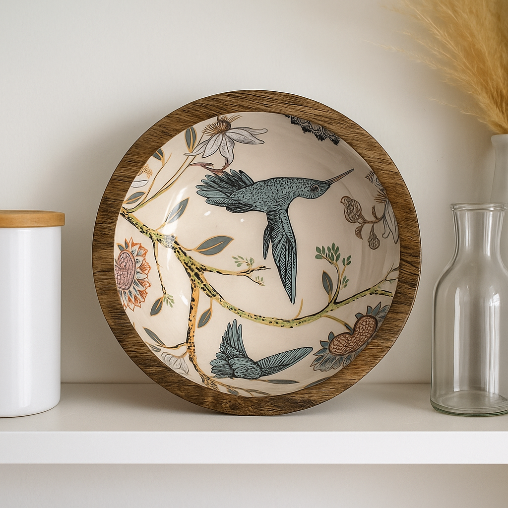 HummingBird Handmade Small Resin wooden Fruit Bowl