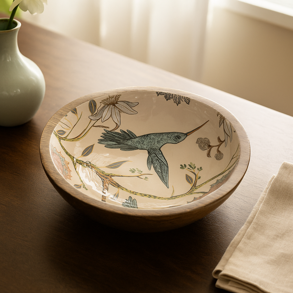 HummingBird Handmade Small Resin wooden Fruit Bowl