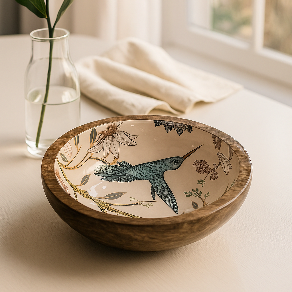 HummingBird Handmade Small Resin wooden Fruit Bowl