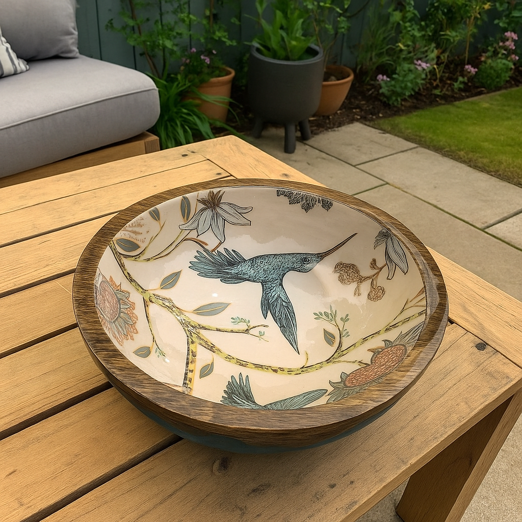 HummingBird Handmade Small Resin wooden Fruit Bowl