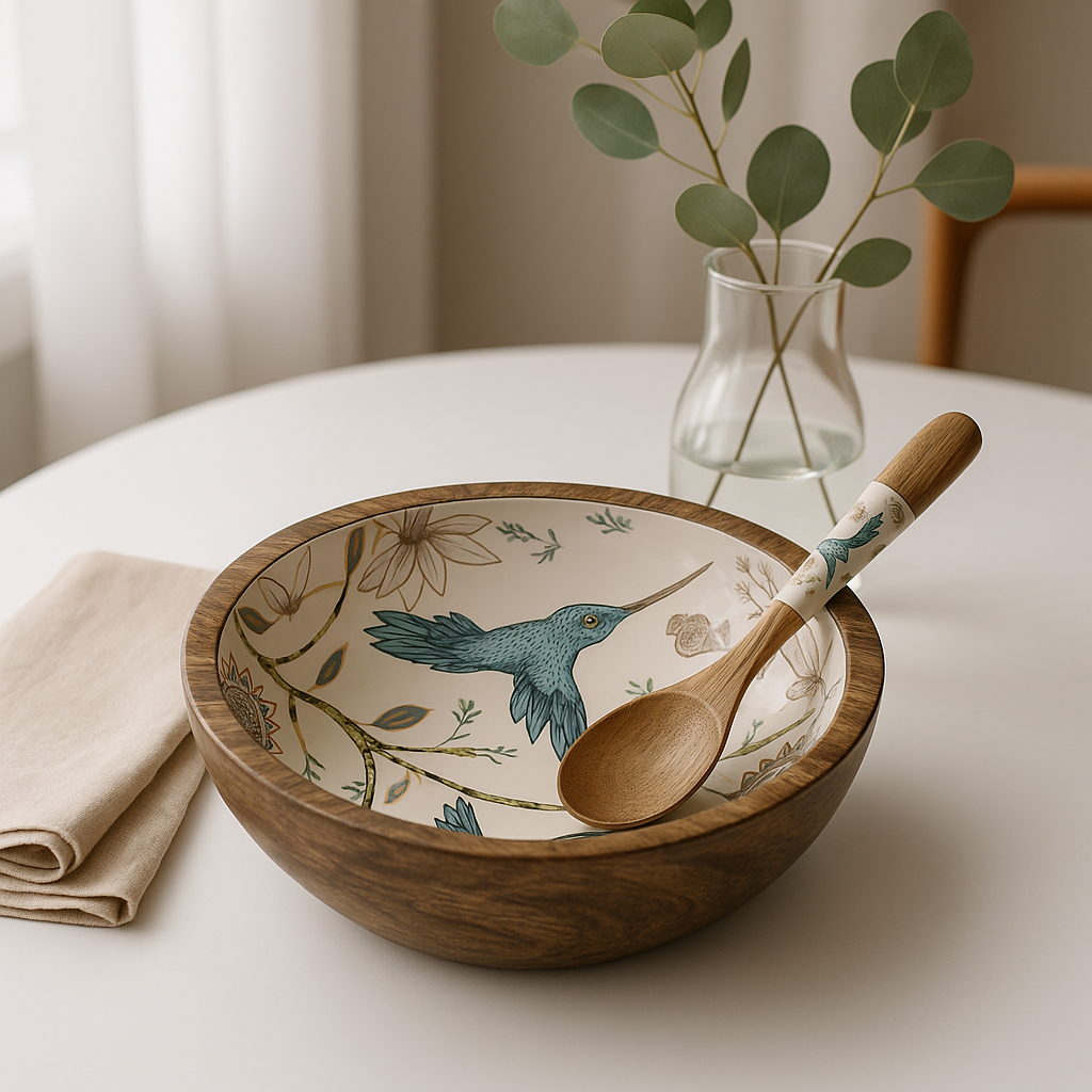 HummingBird Handmade Small Resin wooden Fruit Bowl