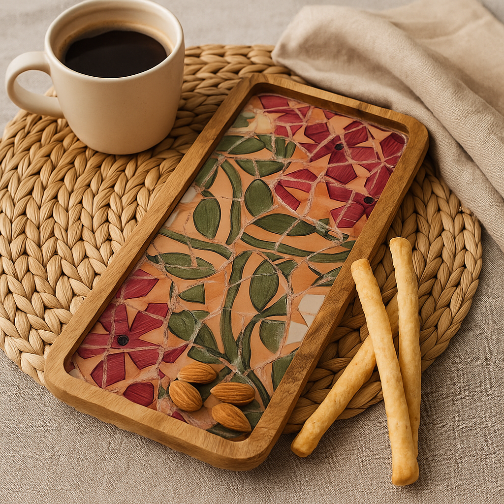 Pink Floral Resin Serving Platter Tray