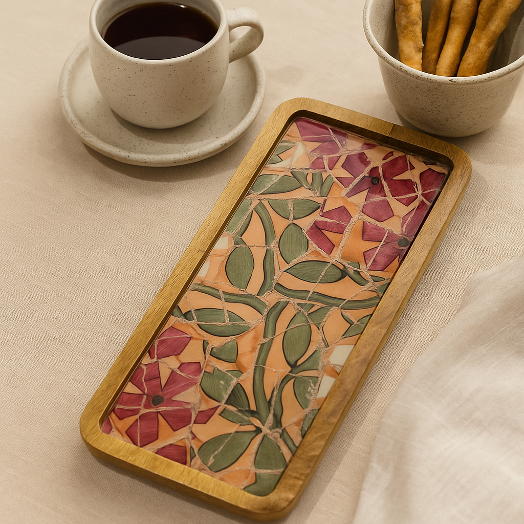 Pink Floral Resin Serving Platter Tray