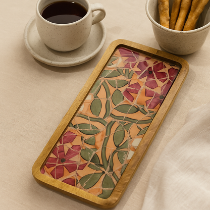 Pink Floral Resin Serving Platter Tray