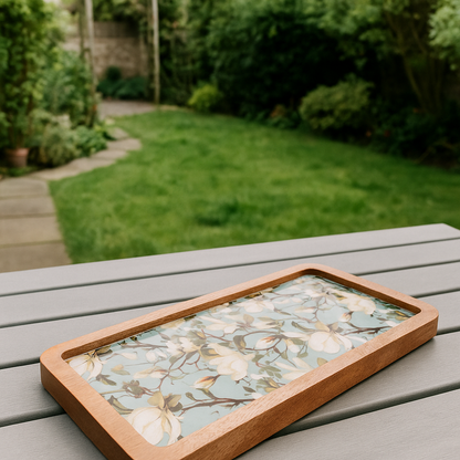 Resin Inlay Wooden Green Floral Design serving platter tray.