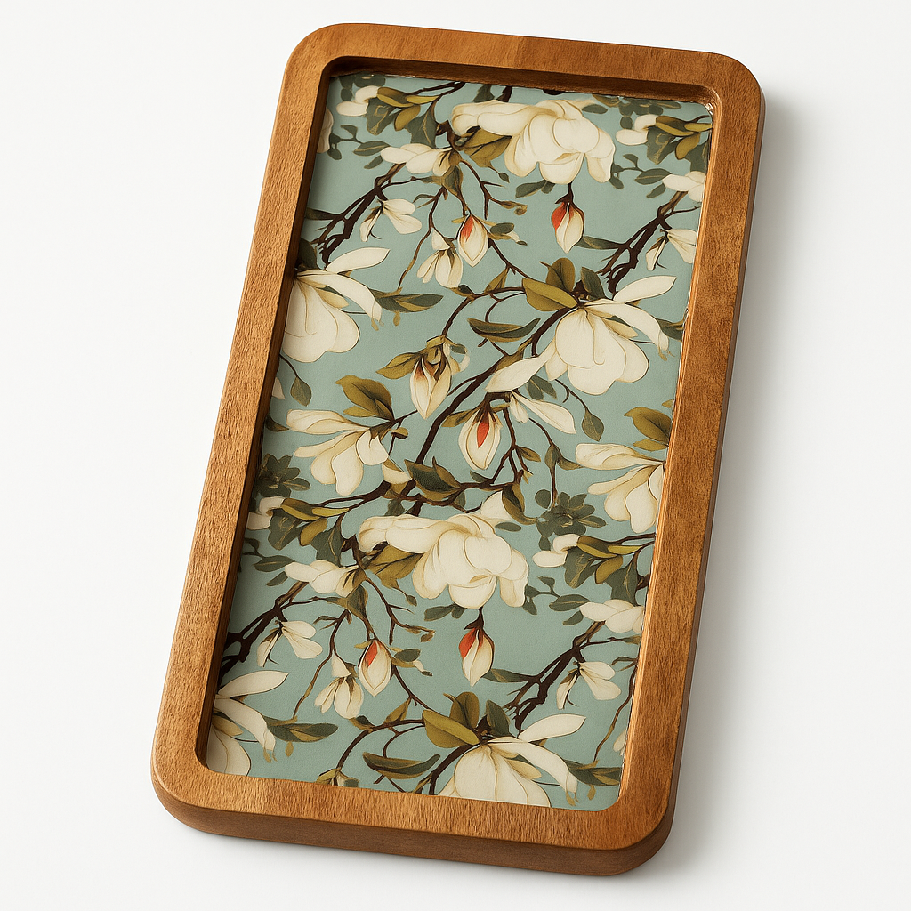 Resin Inlay Wooden Green Floral Design serving platter tray.