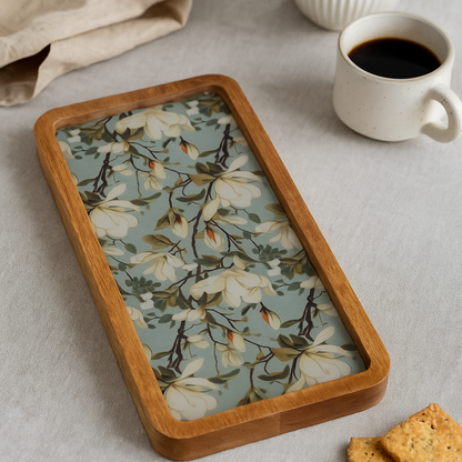 Resin Inlay Wooden Green Floral Design serving platter tray.