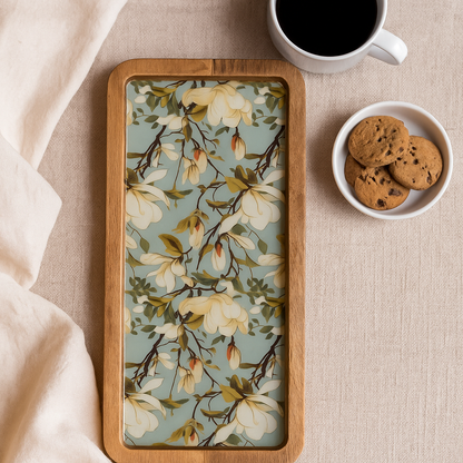 Resin Inlay Wooden Green Floral Design serving platter tray.