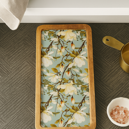 Resin Inlay Wooden Green Floral Design serving platter tray.