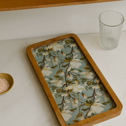 Resin Inlay Wooden Green Floral Design serving platter tray.