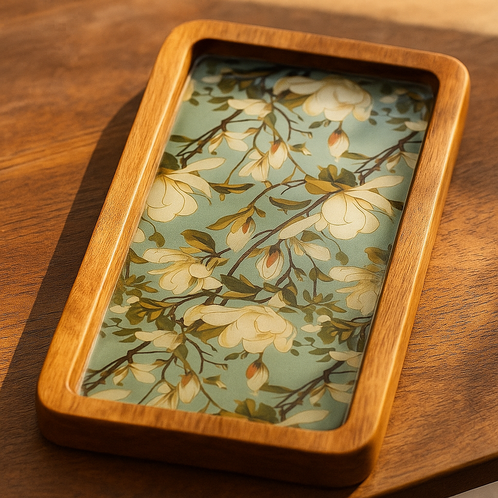 Resin Inlay Wooden Green Floral Design serving platter tray.