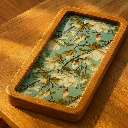 Resin Inlay Wooden Green Floral Design serving platter tray.