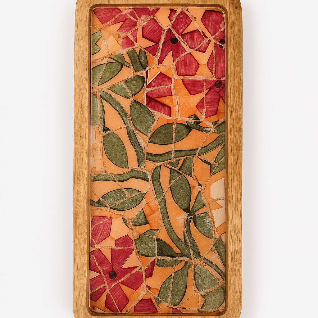 Pink Floral Resin Serving Platter Tray