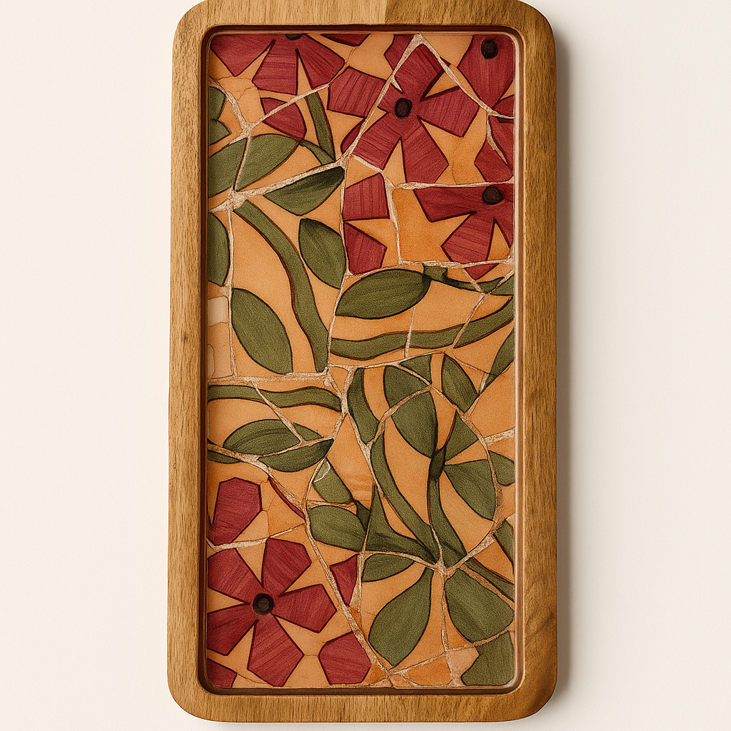 Pink Floral Resin Serving Platter Tray