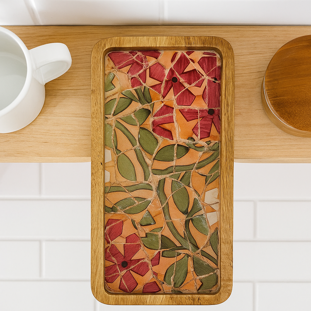 Pink Floral Resin Serving Platter Tray