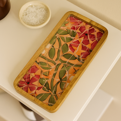 Pink Floral Resin Serving Platter Tray