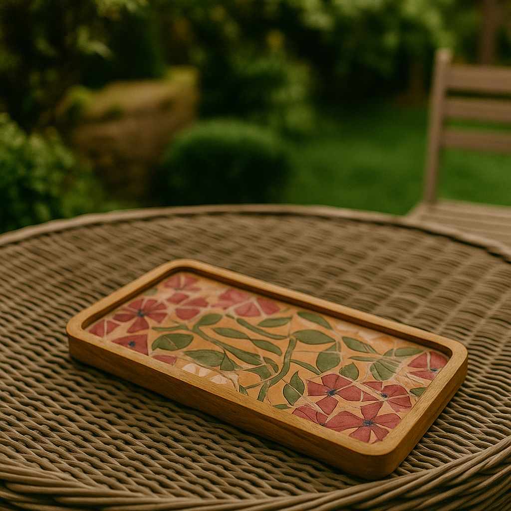 Pink Floral Resin Serving Platter Tray