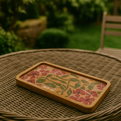Pink Floral Resin Serving Platter Tray