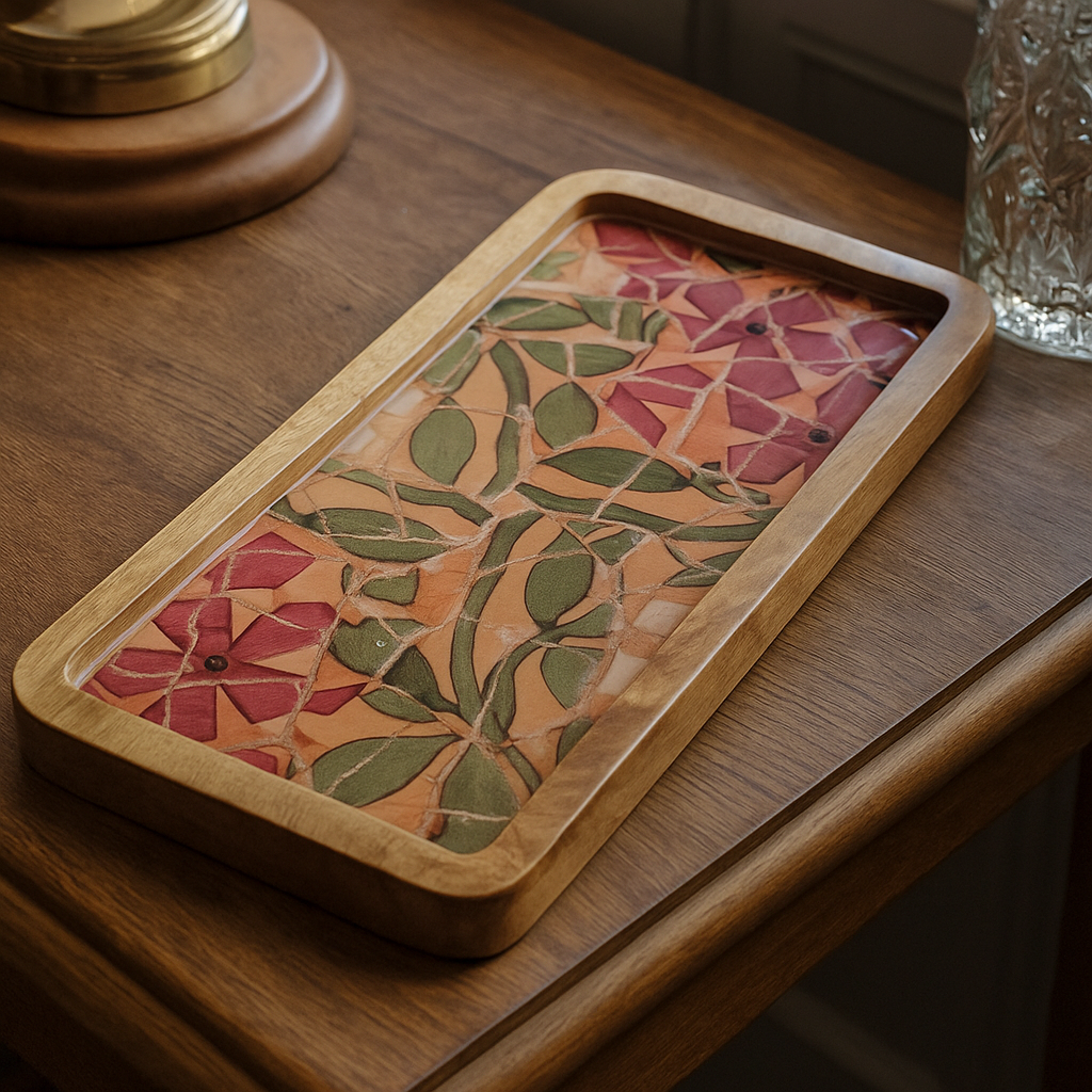 Pink Floral Resin Serving Platter Tray