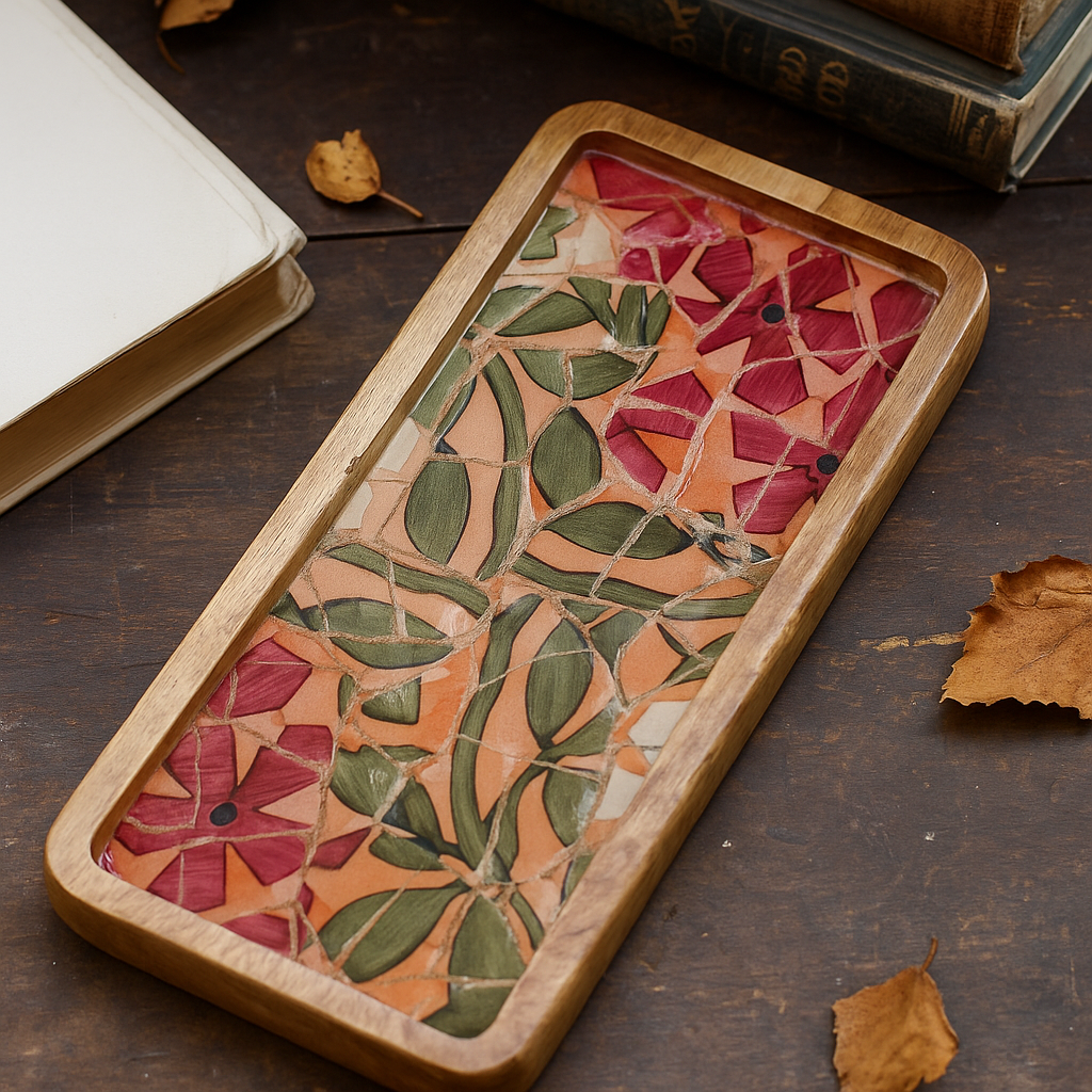 Pink Floral Resin Serving Platter Tray