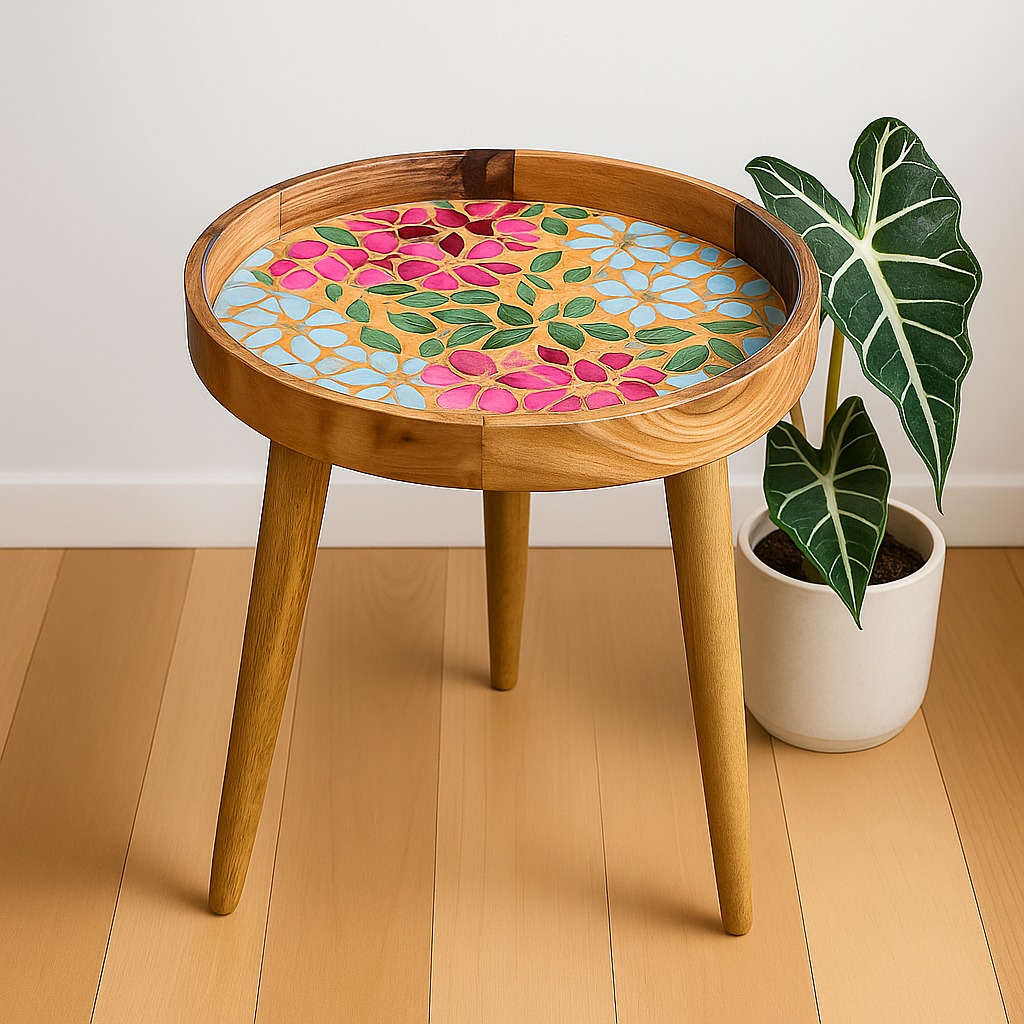 Mango Wood Pink Medley Floral Coffee Table