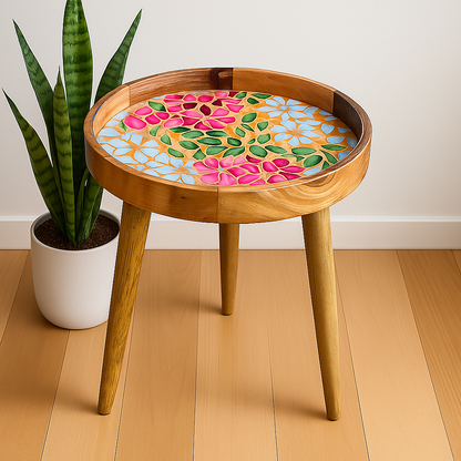 Mango Wood Pink Medley Floral Coffee Table
