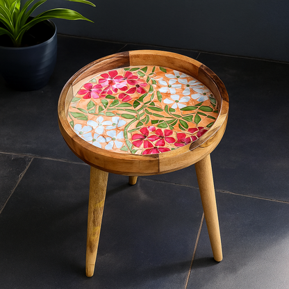 Mango Wood Pink Medley Floral Coffee Table