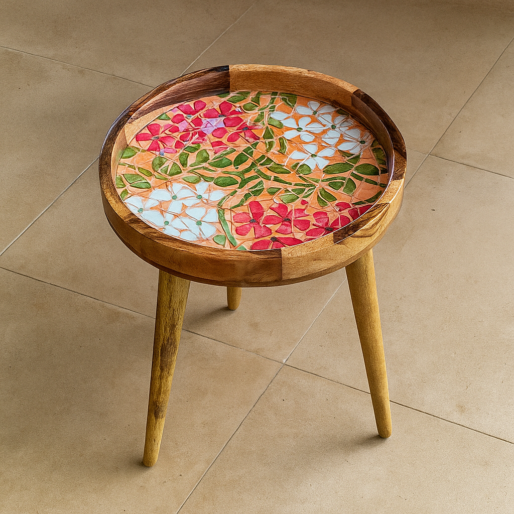 Mango Wood Pink Medley Floral Coffee Table
