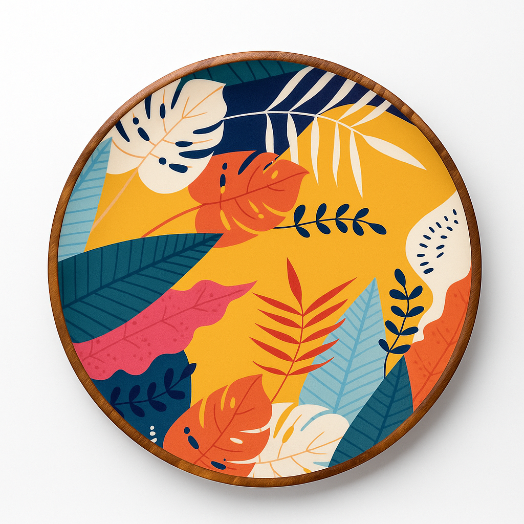 Colourful Resin Inlay Leaf Design Wooden Plate