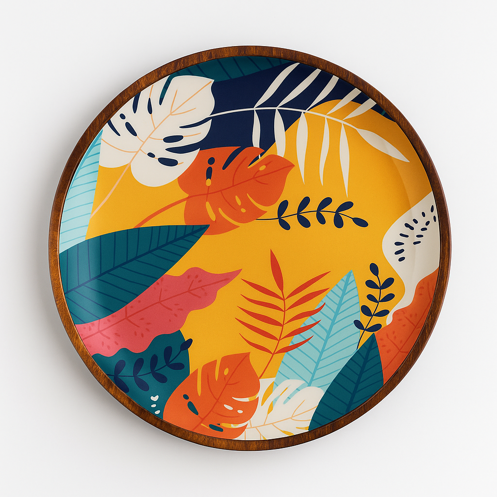 Colourful Resin Inlay Leaf Design Wooden Plate
