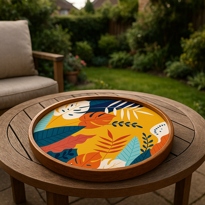 Colourful Resin Inlay Leaf Design Wooden Plate