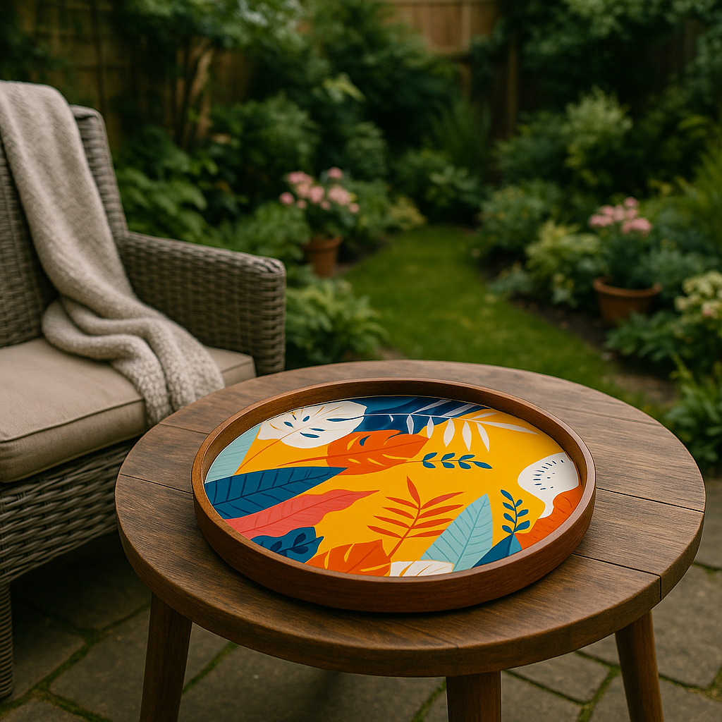 Colourful Resin Inlay Leaf Design Wooden Plate