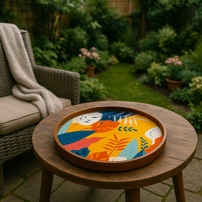 Colourful Resin Inlay Leaf Design Wooden Plate