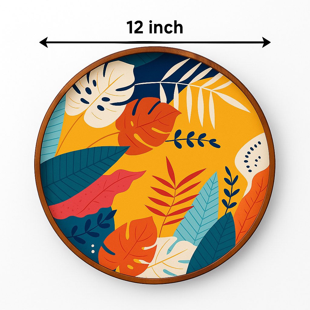 Colourful Resin Inlay Leaf Design Wooden Plate