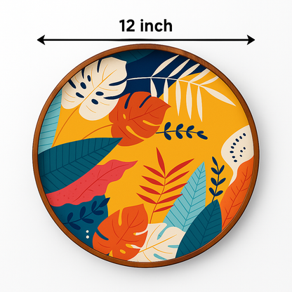 Colourful Resin Inlay Leaf Design Wooden Plate