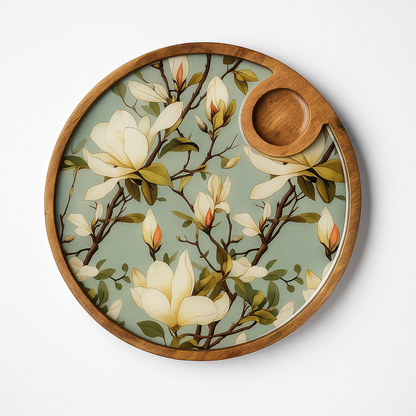 Hand Painted Green Resin Floral Serving Platter
