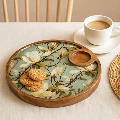Hand Painted Green Resin Floral Serving Platter