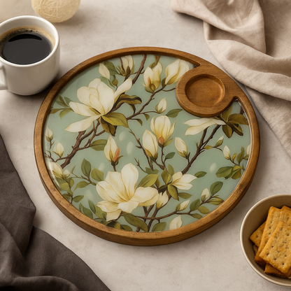 Hand Painted Green Resin Floral Serving Platter