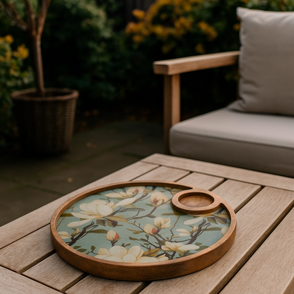 Hand Painted Green Resin Floral Serving Platter
