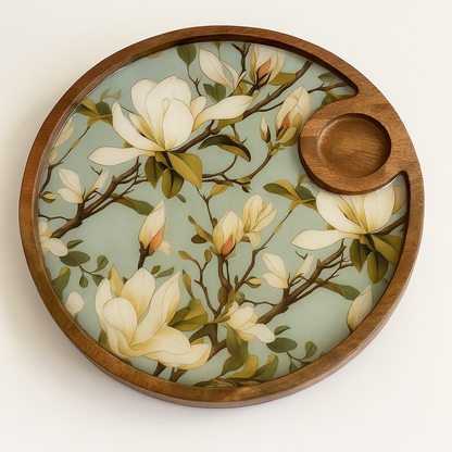 Hand Painted Green Resin Floral Serving Platter