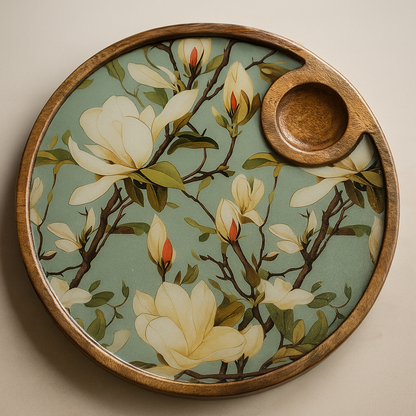 Hand Painted Green Resin Floral Serving Platter