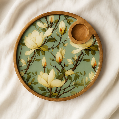 Hand Painted Green Resin Floral Serving Platter