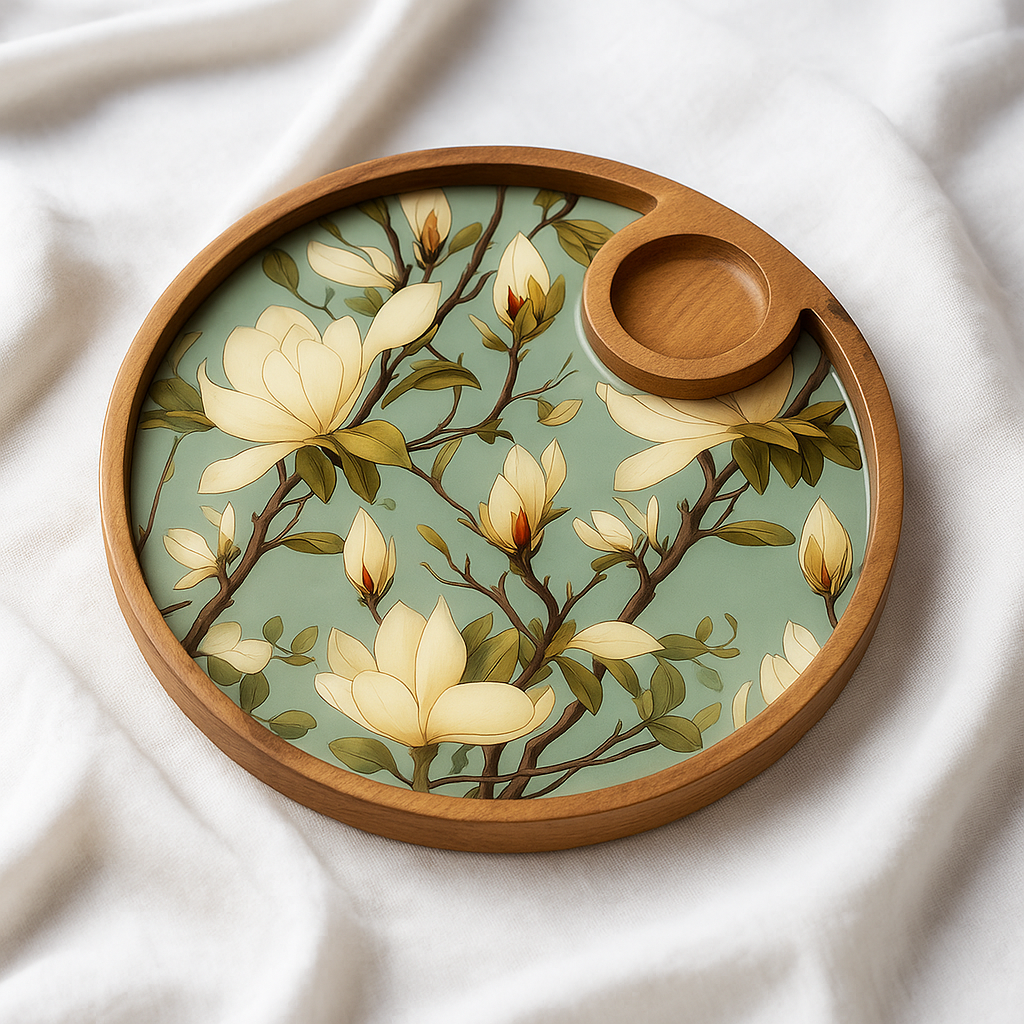 Hand Painted Green Resin Floral Serving Platter