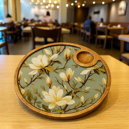 Hand Painted Green Resin Floral Serving Platter