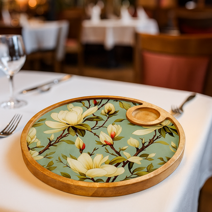 Hand Painted Green Resin Floral Serving Platter