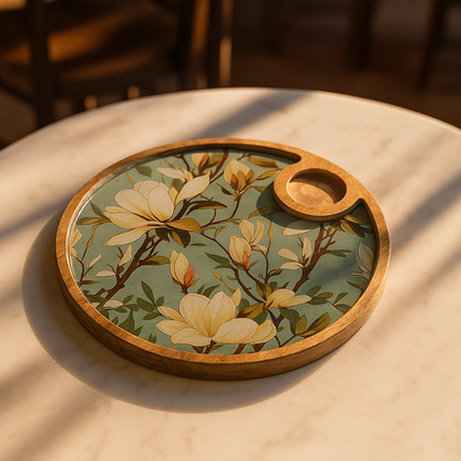 Hand Painted Green Resin Floral Serving Platter